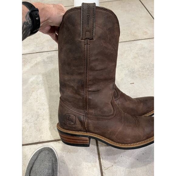 John Deere Men’s Brown Leather Cowboy Boots Oil Resistant Sz 7.5 As Is Western main image 11